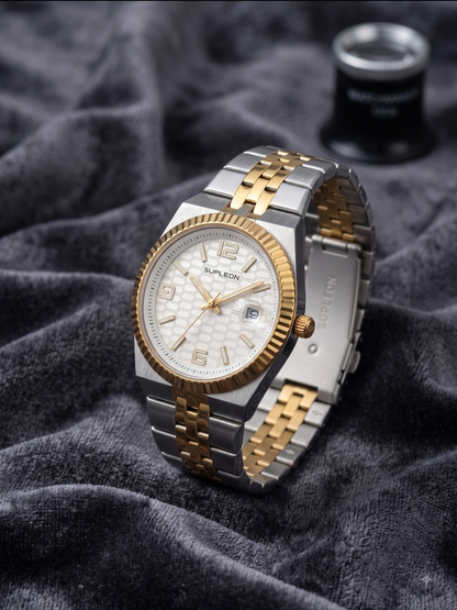 SUPLEON Men's Stainless Steel Analog Watch – Gold Dial