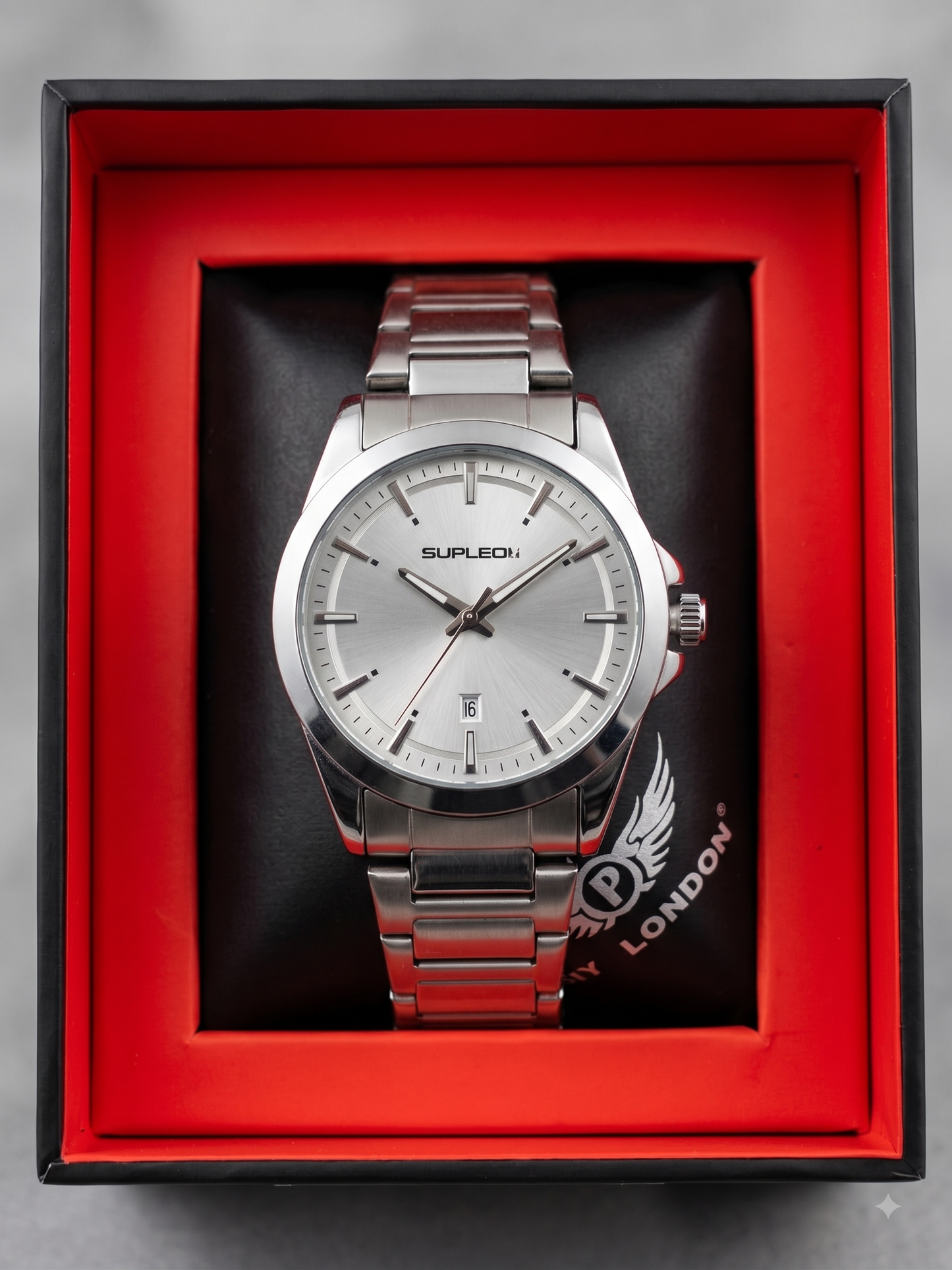 Supleon Men's Luxury Round Silver Watch – Silver Stainless Steel Bracelet