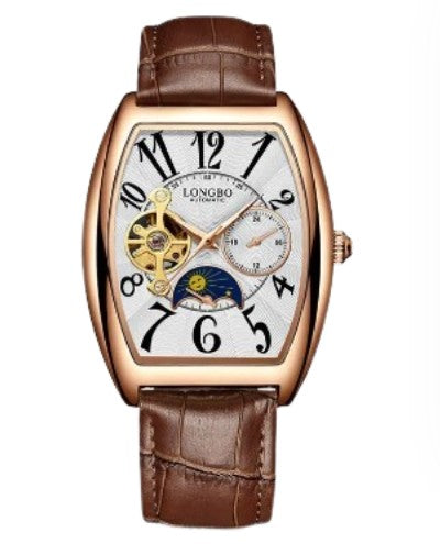 NY London Mens Automatic Dial Analogue Rose/Brown Leather Strap Watch