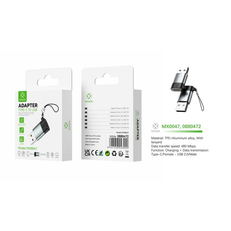 Woox Type C/F to USB2.0/M Plug & Play Adapter for Charging & Data Transfer