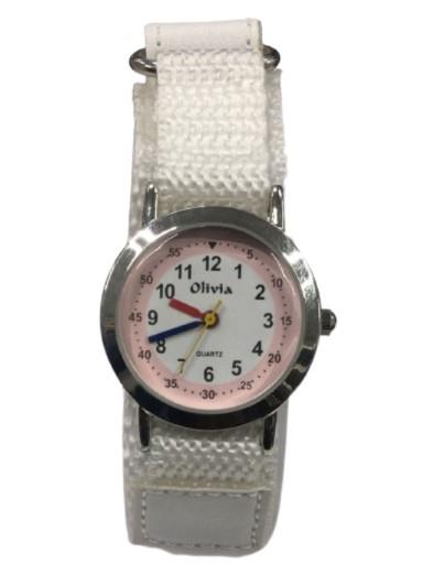 Olivia Children's Girls Analogue Quartz Time Teacher Watch with White Velcro Strap TOC154  - CLEARANCE NEEDS RE-BATTERY