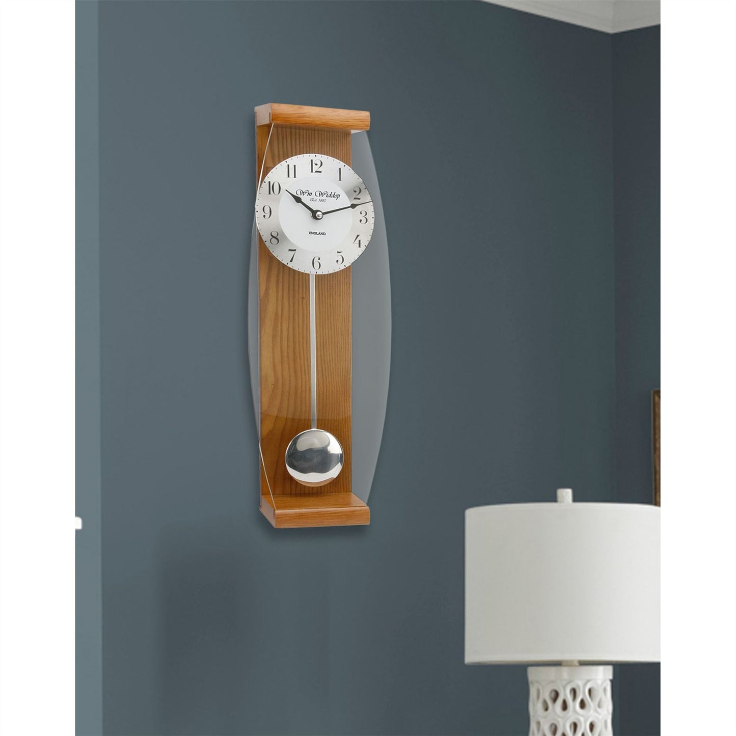 Wm.Widdop Oak Finish Pendulum Wall Clock 46cm Glass