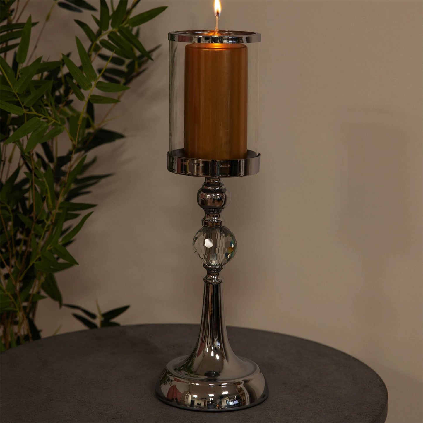 Hestia Chrome Finish and Glass Candle Holder 41cm
