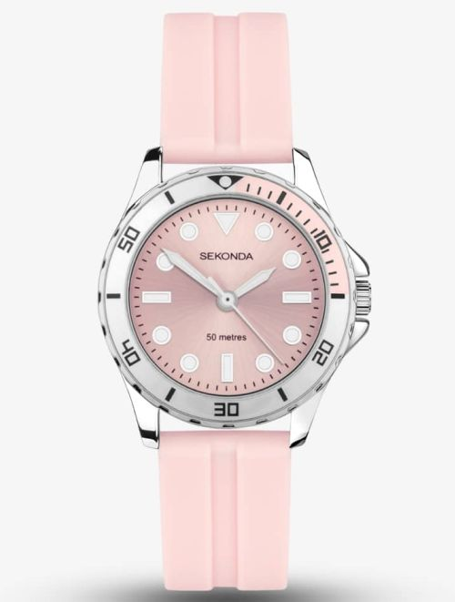 Sekonda Ladies Balearic Silver Alloy Case & Pink Rubber Strap with Pink Dial Watch