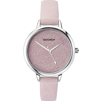 Sekonda Ladies Bling Glitter Dial With Pink Leather Strap Watch 2821