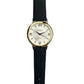 Pelex Mens Roman Number Gold Case White Dial Black Leather Strap Quartz Watch