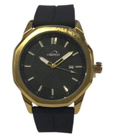 Heryi Rubber Gents Fashion Quartz Date Black Hexagon Dial Black Rubber Magnetic Strap Watch