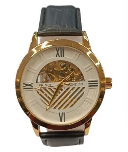 NY London Mens Automatic Dial Analogue Gold/Black Leather Strap Watch