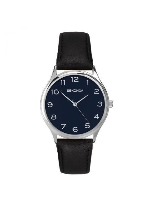 Sekonda Mens Classic Blue Dial & Black Leather Strap Watch - 1852