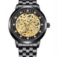 Longbo Mens Automatic Hollow mechanical Dial Analogue Black/Gold Metal Bracelet Strap Watch