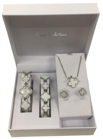 Paul Salatini Ladies Fashion Bling Dial Silver Bracelet Watch Bracelet, Necklace & Earrings Gift Sets 2531 Available Multiple Coloue