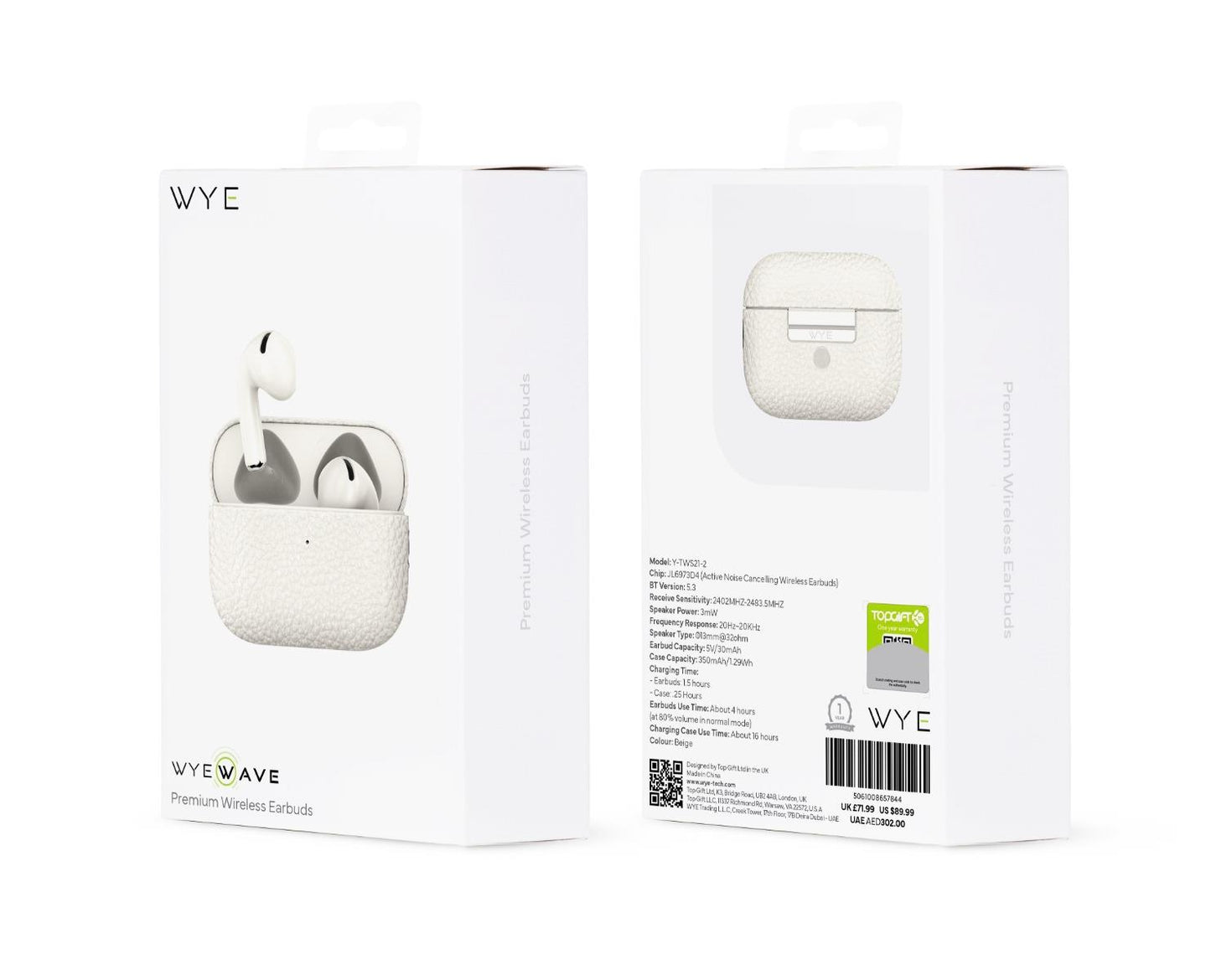 WYEWAVE Premium High Quality Wireless Earbuds With ANC - White