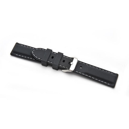 Black Silicone with White Stitch Watch Strap 8201 Available Sizes 18mm - 24mm