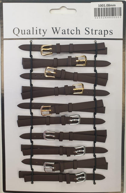 Brown Leather Watch Straps Pk10 available sizes 6mm - 24mm 1001BR