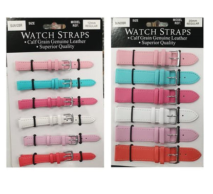 SUNSR Sun Mixed Colour Calf Leather Watch Straps Regular card of 6 - Silver Buckle