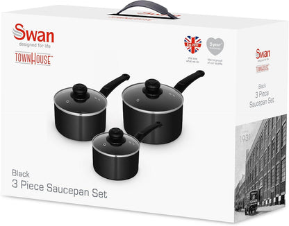 Swan Townhouse 3 Piece Sauce Pan Set Black