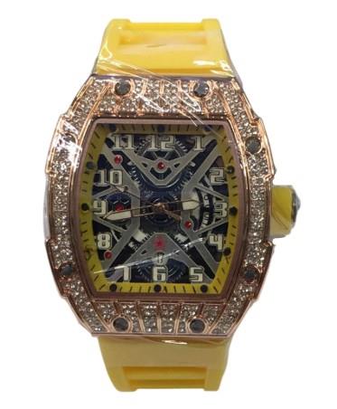 New Rubber Gents Rose Bling Fashion Quartz Movement Dated Skeleton Clear Dial Rubber Strap Watch Available Multi Colour NY London