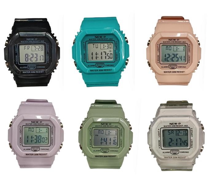 POLIT Mens Ladies Digital Watch in Tin BOX of 12, Assorted Styles and Colours CW-0039