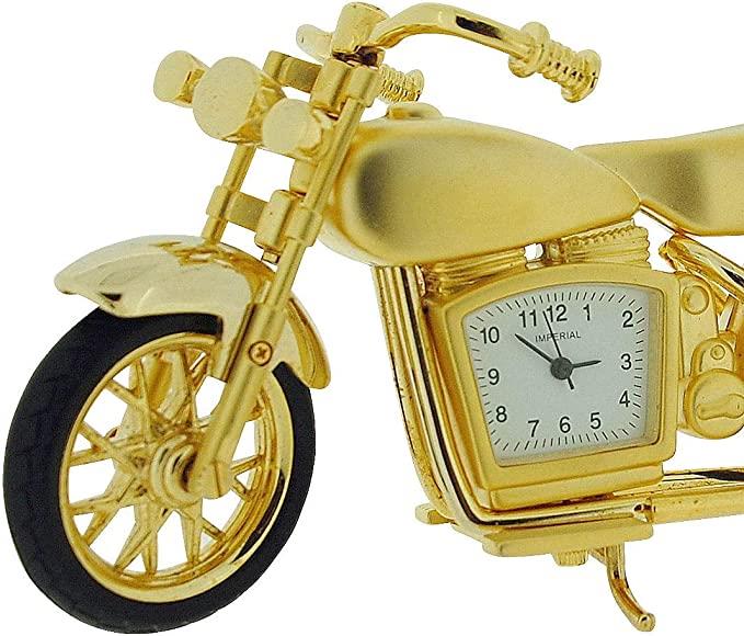 Miniature Clock Goldtone Motorbike Solid Brass IMP1066G - CLEARANCE NEEDS RE-BATTERY