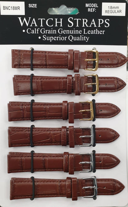 BNCMR Brown padded crocodile Leather Straps card of 6 Available Multiple Size