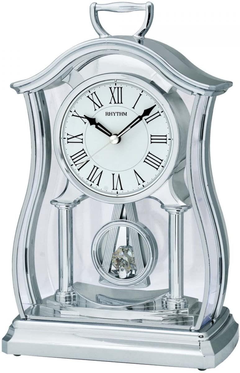 Rhythm Silver Pendulum & Acrylic Decor Roman Dial Mantel Clock