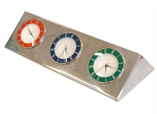 Miniature Clock 3 customizable Time zone clock Silvertone IMP220 - CLEARANCE NEEDS RE-BATTERY