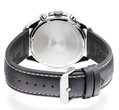 Lorus Mens Fashion Sports Chronograph Date Grey/Blue sunray Dial Black Leather strap Watch RT341KX9
