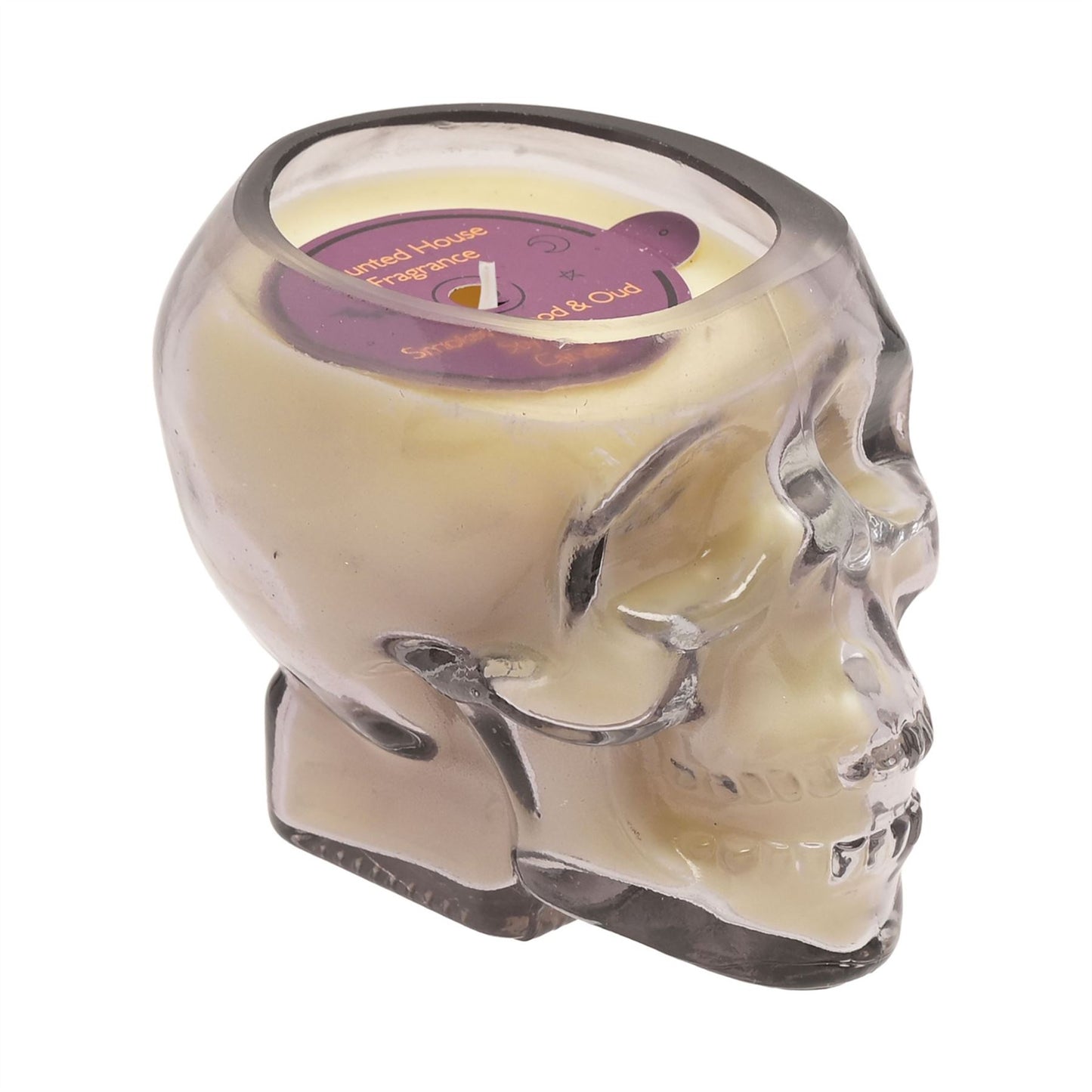 Smoked Glass Skull Candle with Haunted House Fragrance