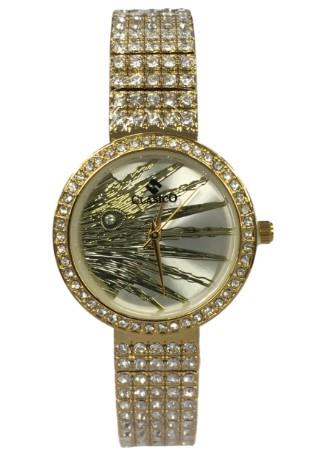 Clasico Ladies Water Resistant Round Bling Silver Dial Goldtone Metal Strap Bracelet Watch - CLEARANCE NEEDS RE-BATTERY