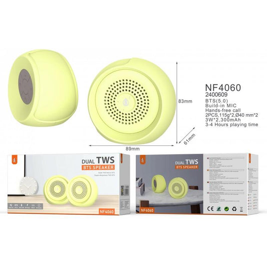 Mini TWS Bluetooth Speaker Eyes, 2 in 1 with TWS function, 3Wx2, 300mAh x2, BTS 5.0, Yellow