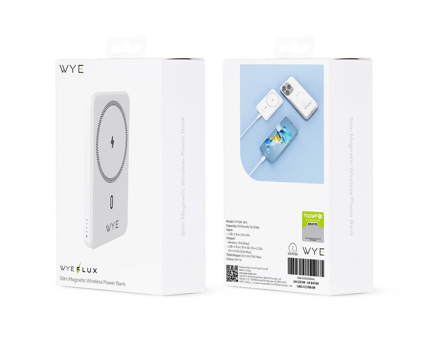 Wyeflux Slim Magnetic 5K Portable Power Bank - White