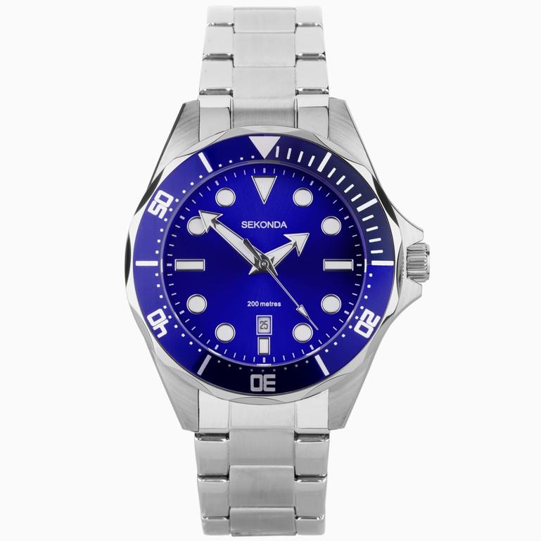 Sekonda Mens Hudson Stainless Steel Case & Bracelet with Blue Dial Watch