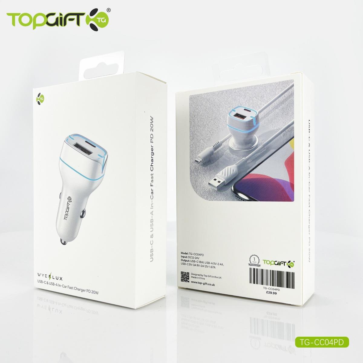 In-Car Fast Charger PD 20W USB-C & USB-A WYEFLUX