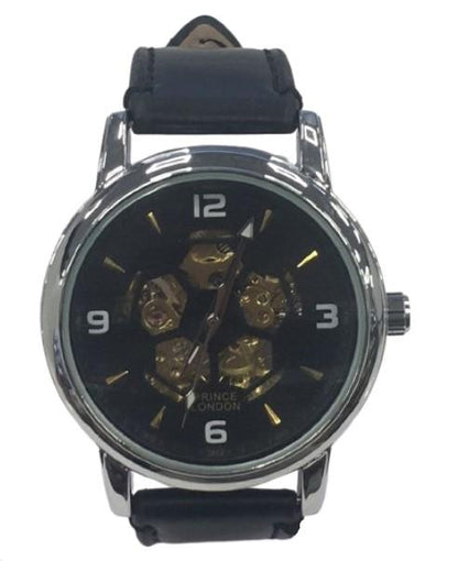 NY London Mens Automatic Dial Analogue Gold/Black Leather Strap Watch