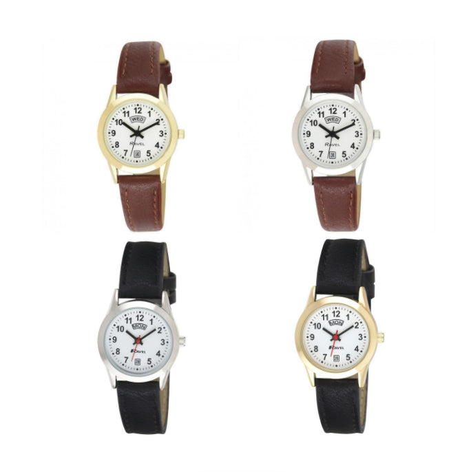 Ravel Ladies Gilt Day/Date Faux Leather Strap Watch R0706L