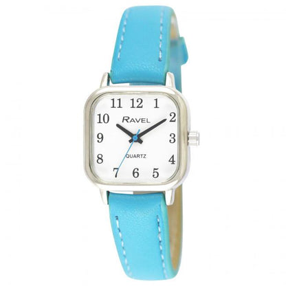 Ravel Ladies Cushion Shaped Brights Leather Strap Watch R0141 Available Multiple Bright Colour