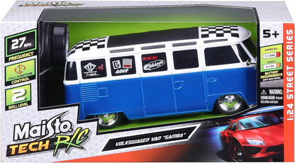 Maisto 1:24 RC VW Van Samba 2.4GHZ Remote Control Vehicle, White/Blue Van