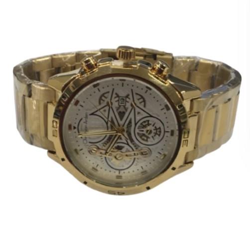 Christyan Arden Mens Fashion Dated Dial Analogue Gold/White Metal Bracelet Strap Watch