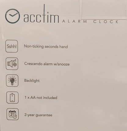 Acctim Jefferson Silent Sweep, Crescendo and Light features Bedside Alarm Clock in White - 16482