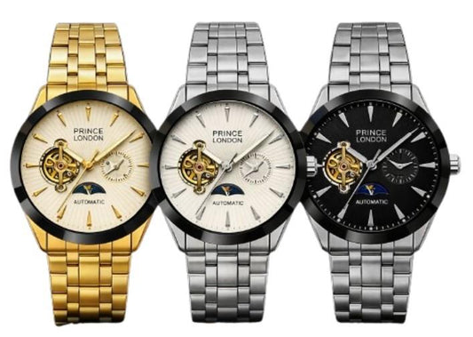 NYL Mens Automatic Metal Mechanical Round Face Multi Dial Analogue Metal Bracelet Watch NY London Available Multi Colour