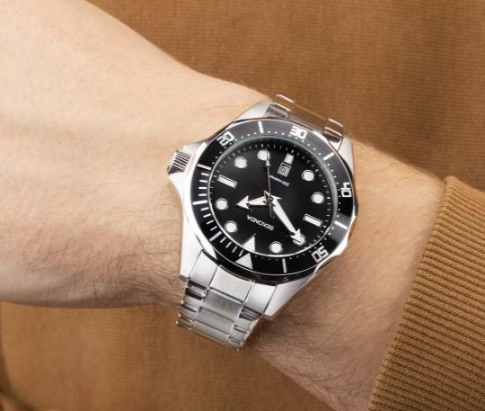 Sekonda Mens Basic Fashion Dated 43mm Black Dial Stainless Steel Bracelet Watch 30095