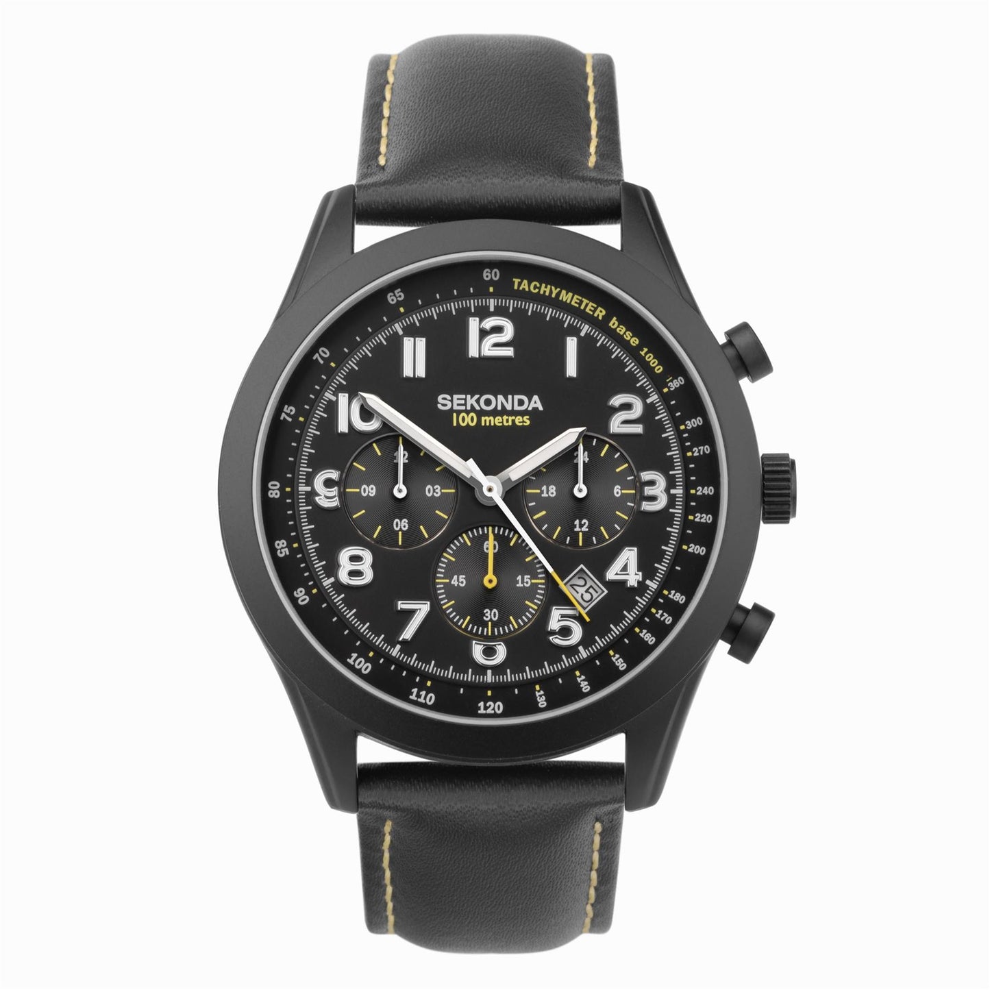 Sekonda Mens Navigator Dual Time Black Alloy Case & Leather Strap with Black Dial Watch  30112