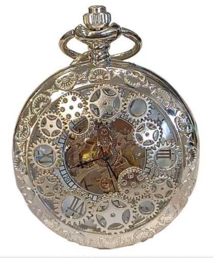 Mens & Ladies Mechanical Hand Winding Half Hunter Steampunk Silver Pocket Watch