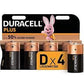 Duracell Plus - D Alkaline Battery Pack of 4 1.5V