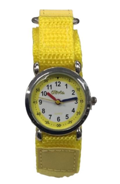 Olivia Children's Girls Analogue Quartz Time Teacher Watch with Yellow Velcro Strap TOC153  - CLEARANCE NEEDS RE-BATTERY