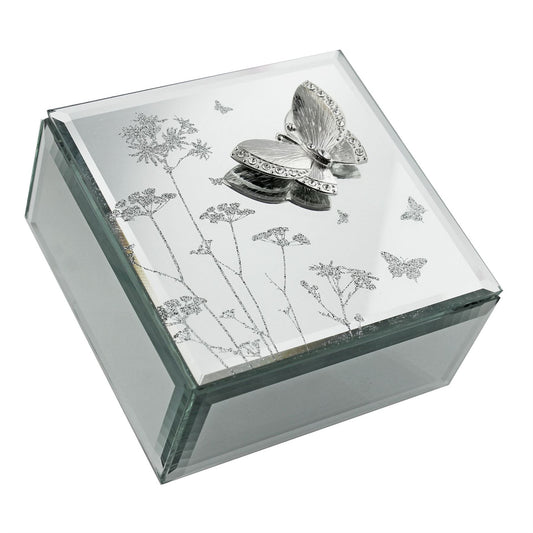 Hestia Butterfly & Flowers Glass Jewellery Box