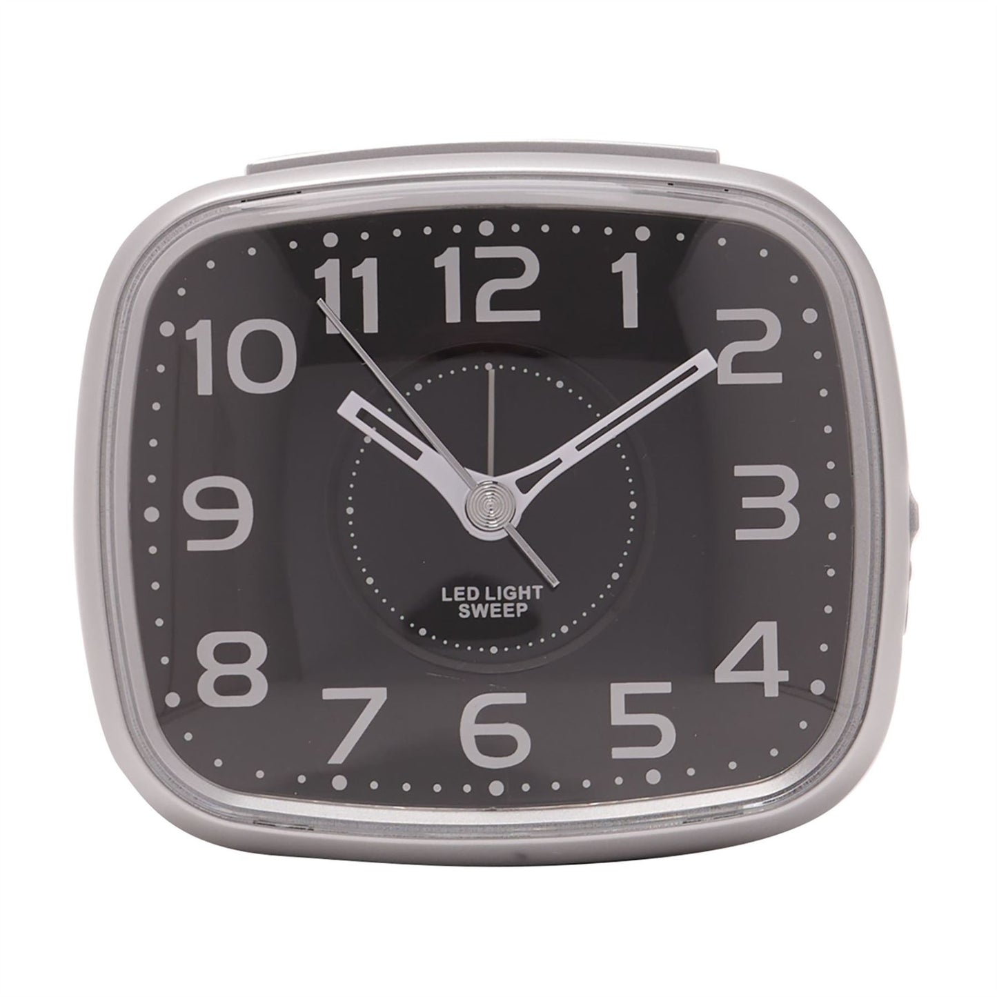 Wm.Widdop Silent Sweep Square LED Alarm Clock  Illuminated Button & White Dial - Silver