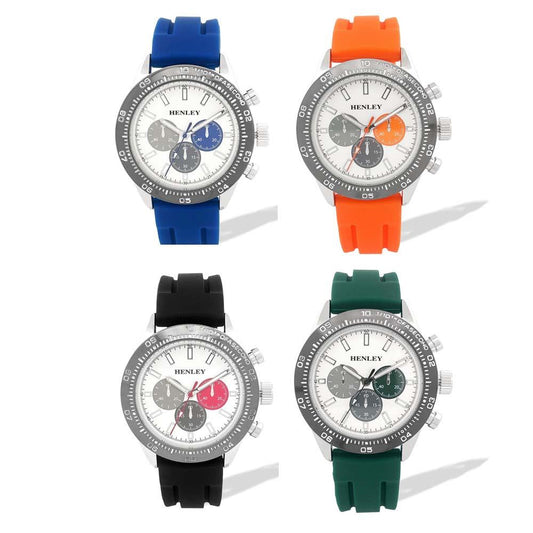 Henley Mens Coloured Eye Silicone Sports Watch - Black/Blue/Orange/Green