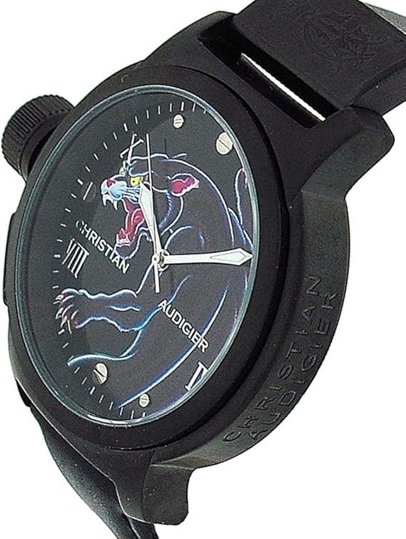 CHRISTIAN AUDIGIER Mens Black/Blue Panther Dial with Black Leather Strap Watch - CLEARANCE NEEDS RE-BATTERY