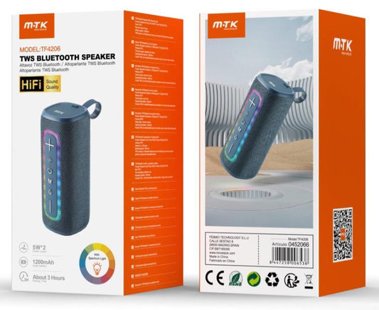 M.TK Bluetooth Speaker 5.3 HiFi TWS	5W*2 FM / USB / TF / A uxled Battery 1200MAH – Blue TF4206 Woox